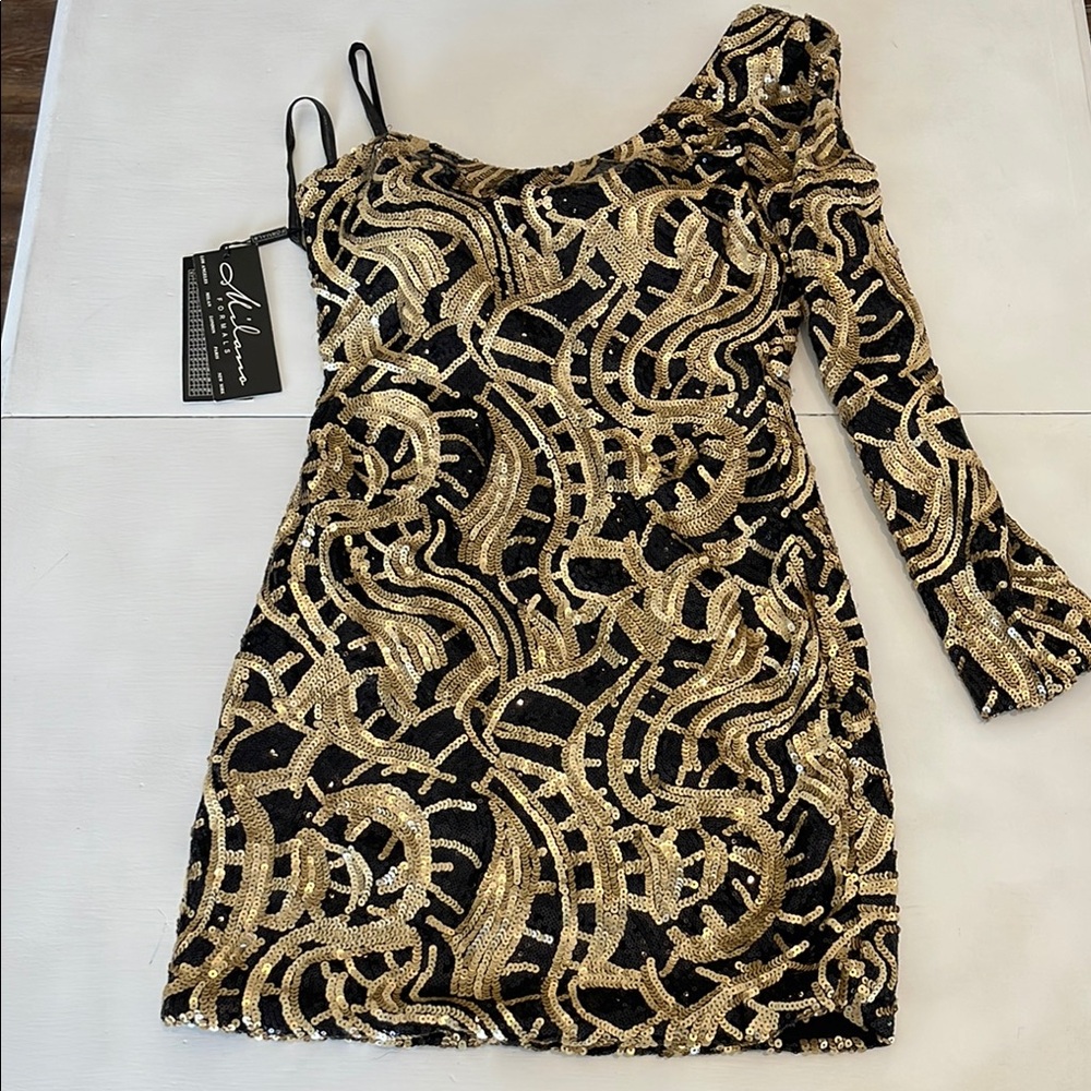 Gold and Black One-Shoulder Dress